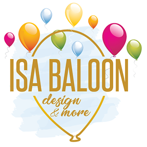 Outline of a gold balloon with text that says Isa Balloon design and more